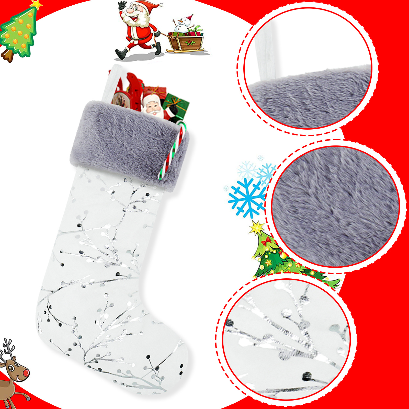 Amazon nuevo patrón de nieve de felpa calcetines de Navidad decoraciones de Navidad bolsa de regalo colgante