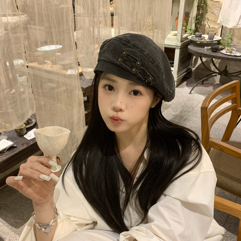 个性小众做旧贝雷帽女秋季时尚个性画家帽大头围显脸小报童帽女|undefined