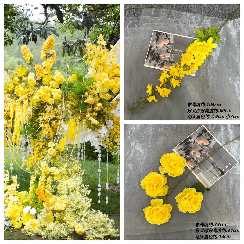 Yellow Artificial Flowers for Wedding Decoration, High-End Fake Flowers for Floor Arrangements, Floral Arrangements, and Leaf Decorations for Ambiance