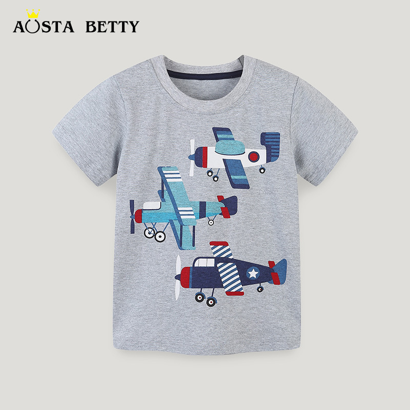 26 camisetas de manga corta para niños, estilo europeo y americano, de algodón tejido, nuevo estilo de verano, camisetas de cuello redondo para niños, diseño de dibujos animados, venta al por mayor de una sola pieza. image 3