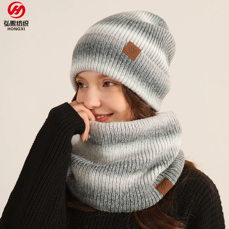 Winter travel keep warm knitted scarf, hat, set, European style, gradient