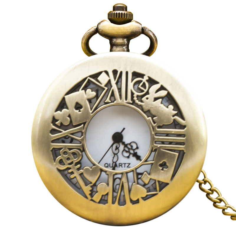 Alice in Wonderland retro pocket watch Alice and rabbit anime pocket watch female cartoon flip Hollow