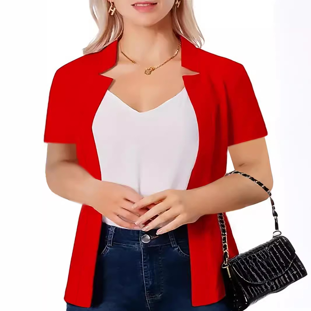 Women's Casual Short Sleeved Jacket Cardigan plus Size Fashion Suit Top for plus Size Clothes_ecoleips.com