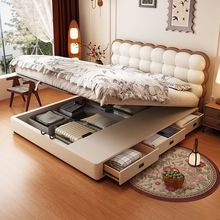 法式奶油风饼干床创意实木床网红真皮次卧女孩床泡芙轻奢软包