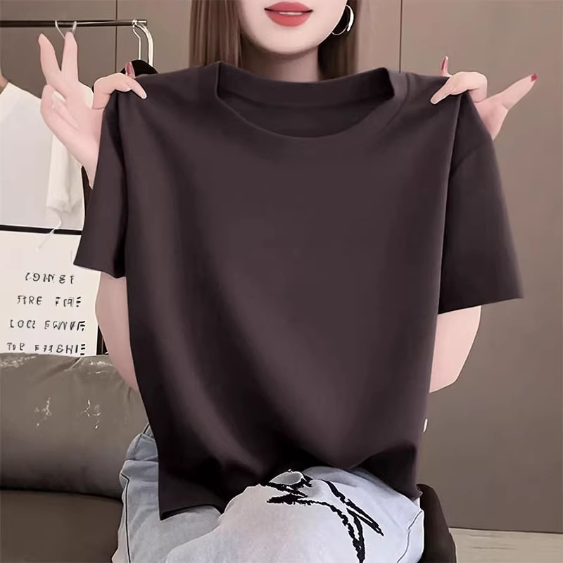 2026 New Style Women's T-Shirt with Regular Shoulders, Short Sleeves, Fashionable, Casual, Versatile, Slimming, Coffee Color, Basic Style, Base Shirt Top 2026 New Style Women's T-Shirt with Regular Shoulders, Short Sleeves, Fashionable, Casual, Versatile, Slimming, Coffee Color, Basic Style, Base Shirt Top