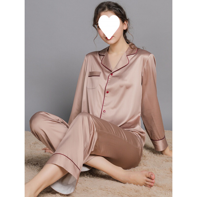Luxurious Silk Pajamas Set Women's Long-Sleeved 2024 Pure Color Summer and Autumn Pure Color Mulberry Silk Silk Mother's Home Wear