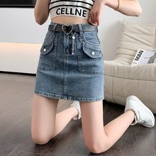 百搭复古牛仔半身裙女夏季2025新款辣妹高腰显瘦弹力包臀a字呢子