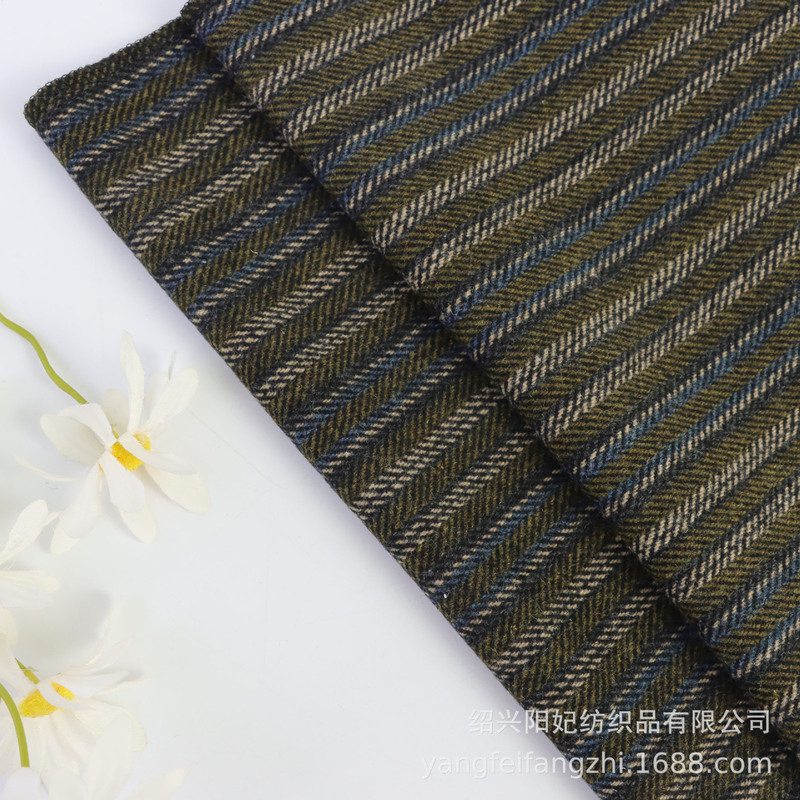 厂家批发 粗纺条纹色织人字纹毛呢面料 秋冬服帽套装鱼骨纹布料|undefined