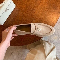 羊皮版 ~ LPフリンジロック楽福靴女平底怠け者一足でソフト底の豆のカシミヤの靴を履いています。