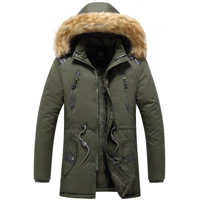 Nuevo algodón para hombres de comercio exterior cuello de lana y abrigo de terciopelo abrigo de invierno casualidad con capuchón abrigo de algodón caliente