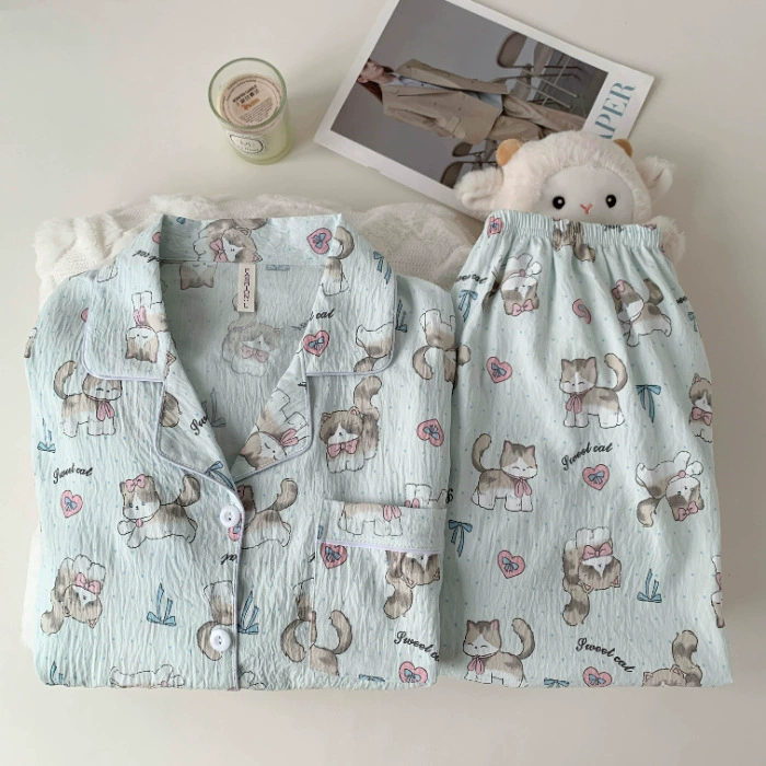 Осенняя милая пижама Hello Kitty, фуксиевая кардиган-стиль, различные принты, размеры M–XXL