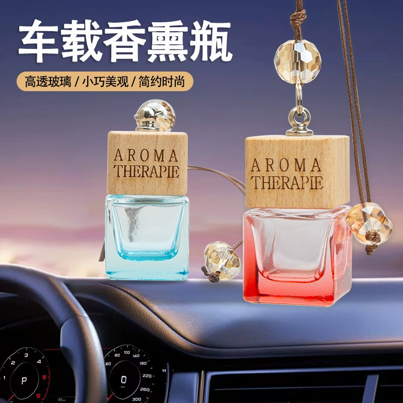 Автомобильная бутылка ароматерапии квадратная цветная стеклянная парфюмерная бутылка 8ml веревка деревянная крышка