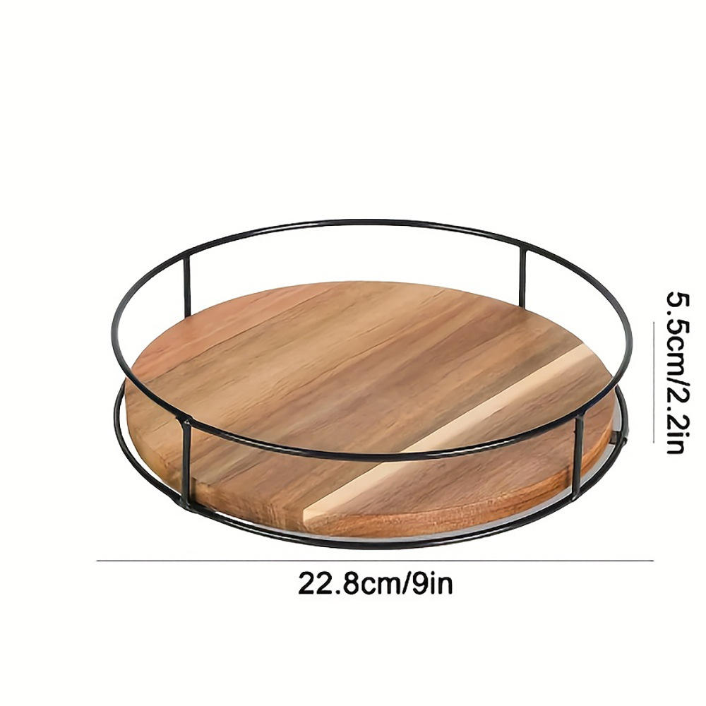 Estante de almacenamiento de madera de Acacia Susan Estante de almacenamiento de artículos diversos de mesa Estante de acabado redondo Condimento de cocina La bandeja de madera maciza se puede girar