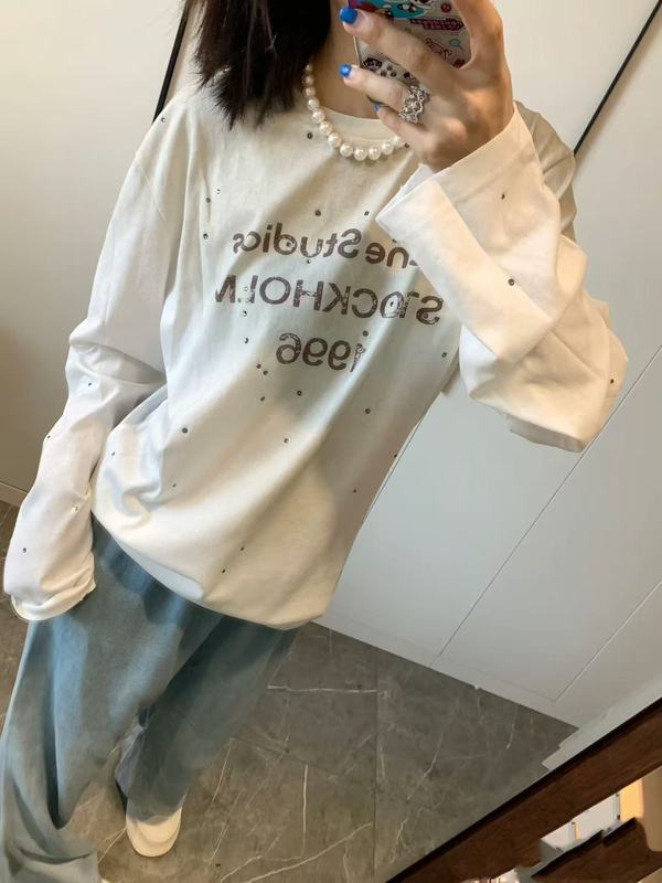 アクネハイバージョンミニマリストスタイルウォッシュレタートップ女性のための 2025 春の新しいニッチ個性カジュアル長袖 T|undefined