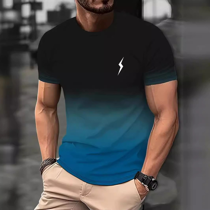 Foreign Trade Simple Gradient 3D Printed Short-Sleeved T-Shirt European and American Large Size Sports Breathable Men's Clothing Sports Style Foreign Trade Simple Gradient 3D Printed Short-Sleeved T-Shirt European and American Large Size Sports Breathable Men's Clothing Sports Style