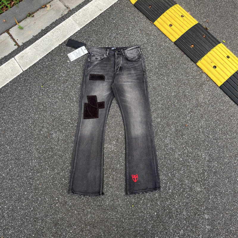 Erd's New Melancholic Rich Second-Generation Burnt Slender Patchwork Velvet Knife-Cut Embroidered Bootcut Jeans