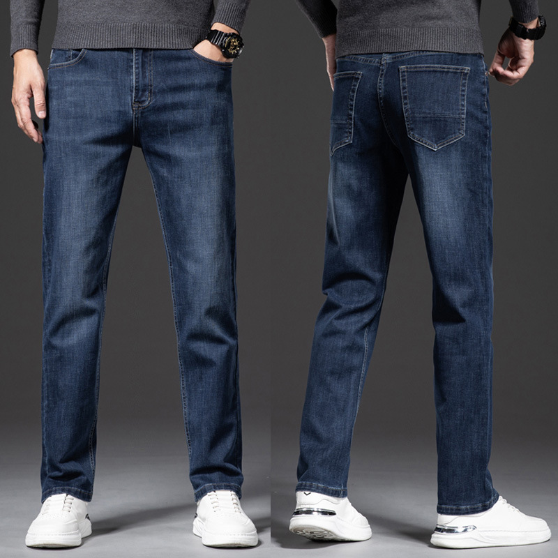 High-end perfect straight jeans men's 2023 Winter thick mid-high waist loose light business casual men's pants wear-resistant