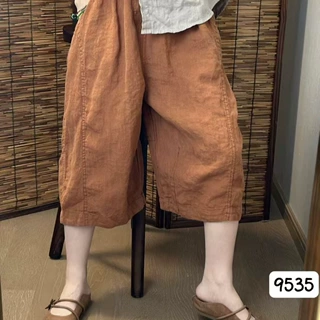 2026夏季新款女下装直筒裤日系七分裤宽松女裤高腰裤子休闲款亚麻