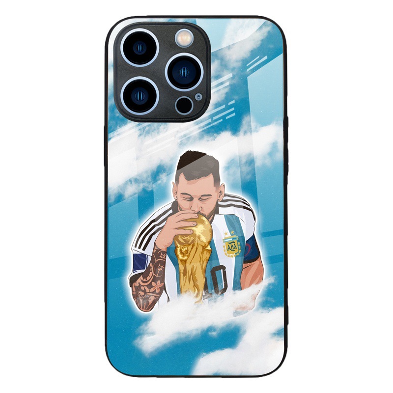 Funda de teléfono de cristal para iPhone 17 Pro Max con diseño de Messi de la Copa Mundial, para fanáticos del fútbol, compatible con iPhone 16 Pro y 13, antihuellas.