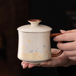 Forbidden City Cultural and Creative Crane Tea Cup Office Cup Beige Drinking Cup Mug Business Gift Printed Logo Souvenir