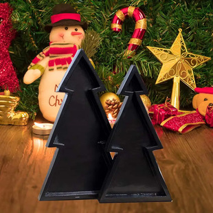 Wooden Christmas Tree Tray Rustic Farmhouse Style Holiday Christmas Decoration Platter Set of 2 Black