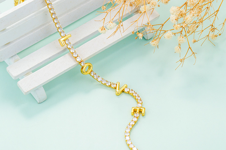 Wedding, Travel Occasion Copper Material Korean Style English Letter Love Pendant Micro-inlaid Zircon Necklace