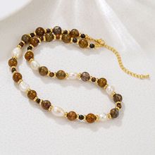 2025秋冬新款淡水珍珠毛衣链手链美拉德色系树化玉串珠颈链轻奢高