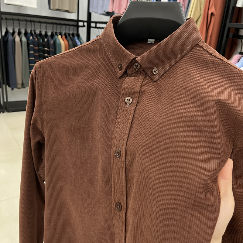 Autumn and Winter New Corduroy Shirt Men's Business Casual Lapel Thickened Shirt Coat Loose Long Sleeve Shirt