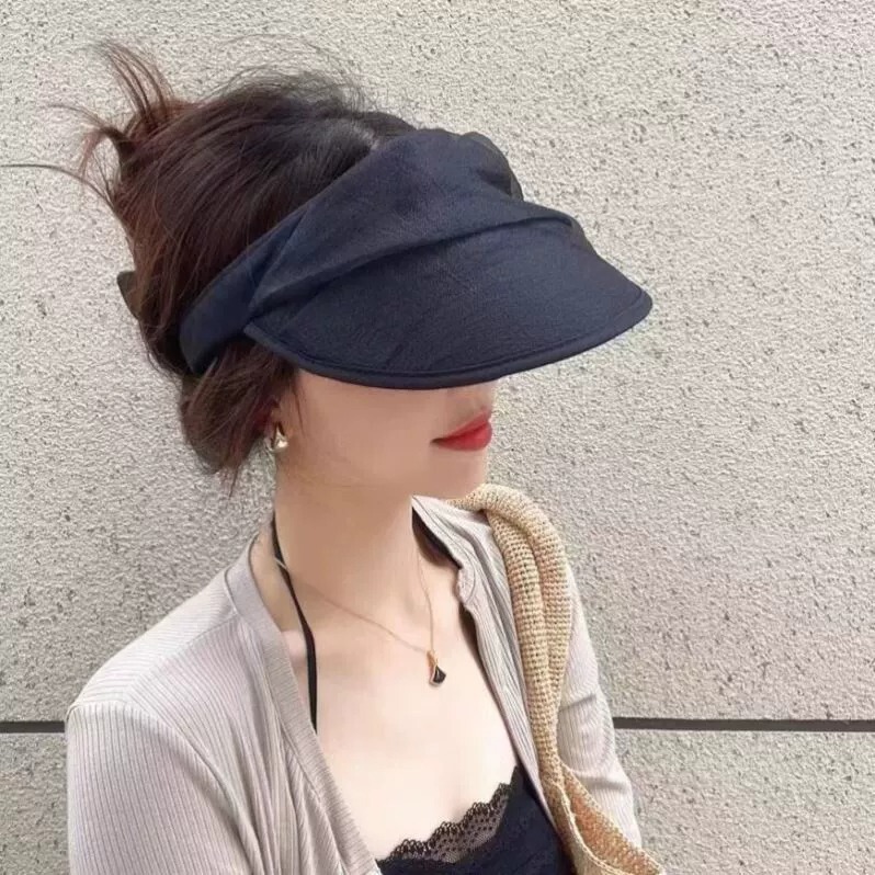 2025 新しいメッシュ帽子プリーツ黒中空トップ日焼け止め帽子女性の夏の日焼け止めサンハット旅行日よけ帽子|undefined