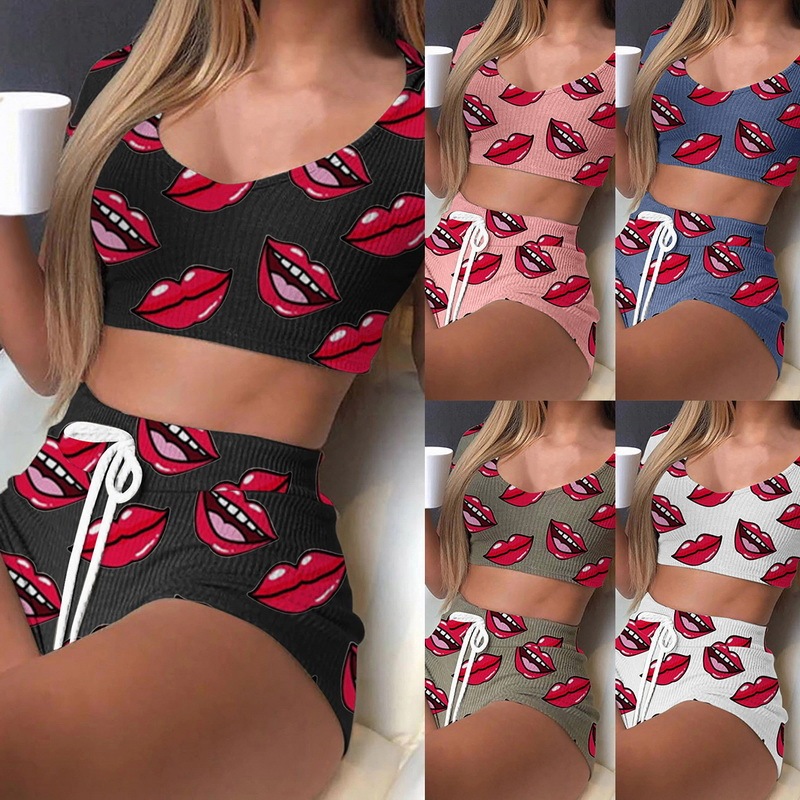 New European and American Fashion Sexy Loungewear Short-Sleeve Shorts Two-Piece Pajama Set Sexy Lingerie