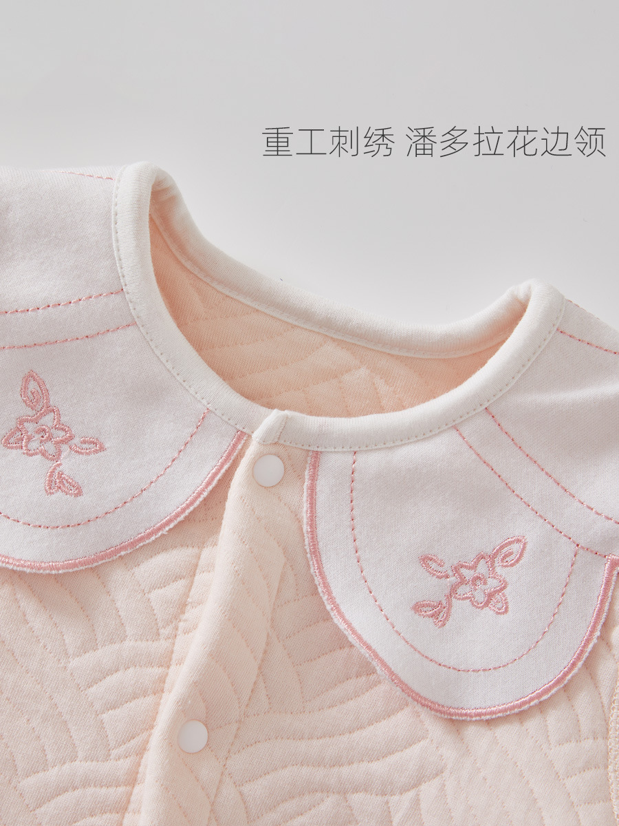 Ropa de bebé primavera y otoño nuevo algodón de manga larga bebé niña lindo encaje corbata sombrero mono mameluco