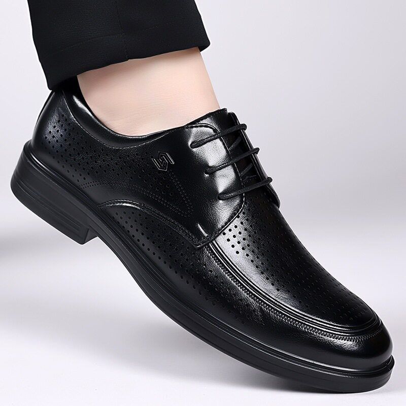 Giày sandal da nam mùa hè buộc dây, đế cao 2 cm, thoáng khí kiểu công sở — Màu nâu, màu đen