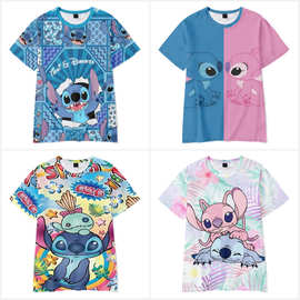 卡通3D新款卡通史迪仔stitch短袖T恤数码印花圆领服装成人儿童装1