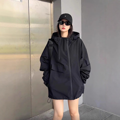欧货连帽冲锋衣外套女2025年秋季中长款新款宽松高级感小个子上衣