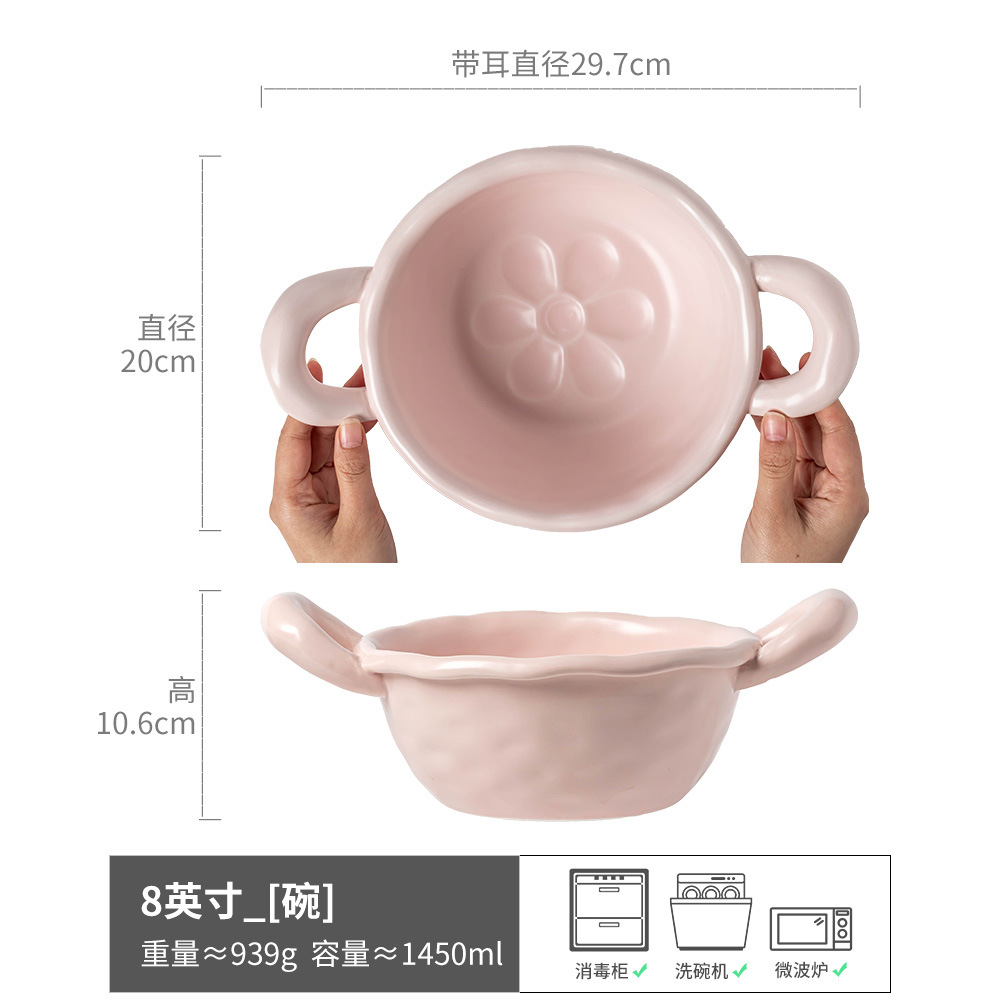Tazones de orejas creativos de alto valor, una gran colección de vajillas prácticas, tazones de cerámica, tazones de sopa para el hogar que no están calientes, tazones de fideos retro