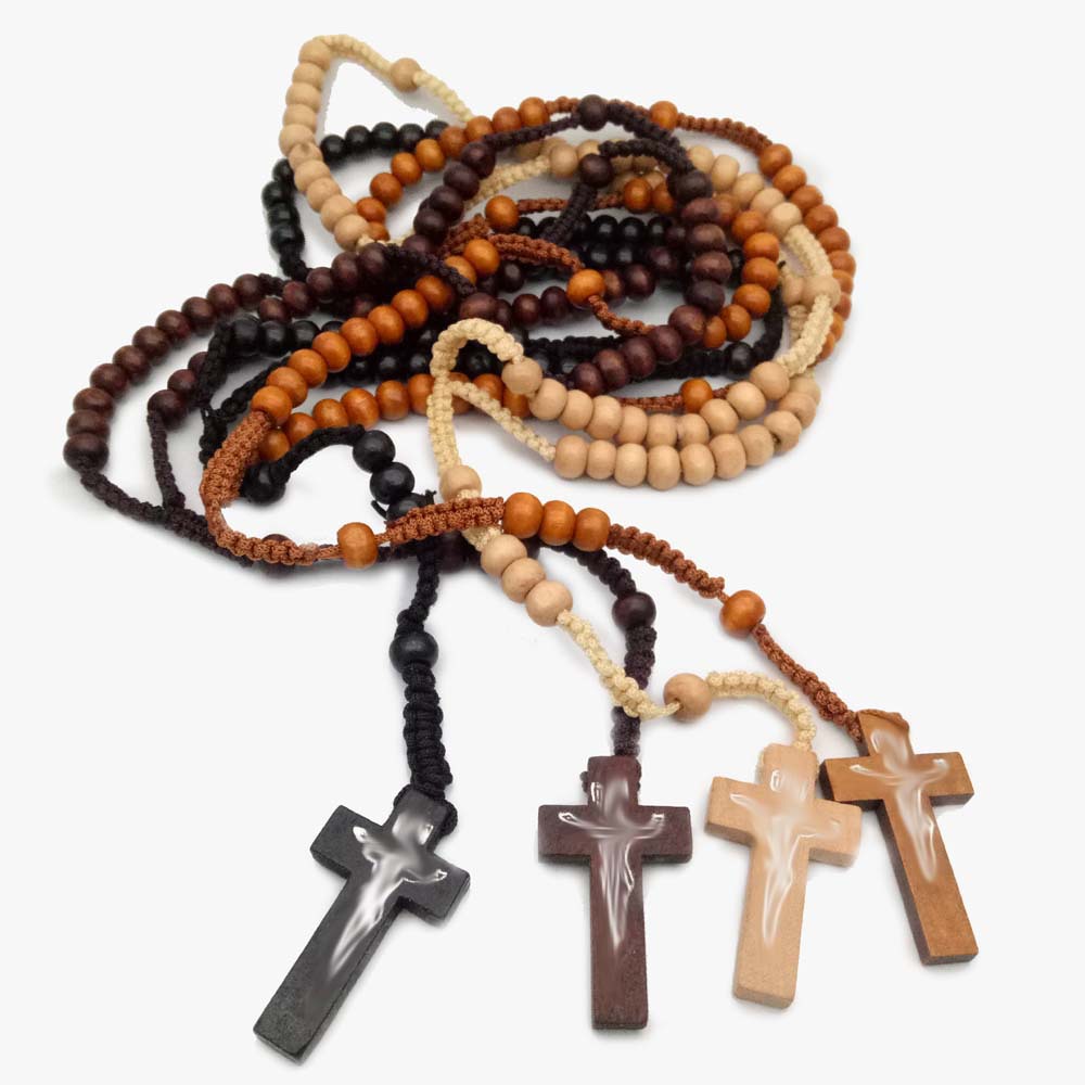 跨境厂家货源无磁性黑曜石念珠项链复古十字架批发Rosary beads详情3