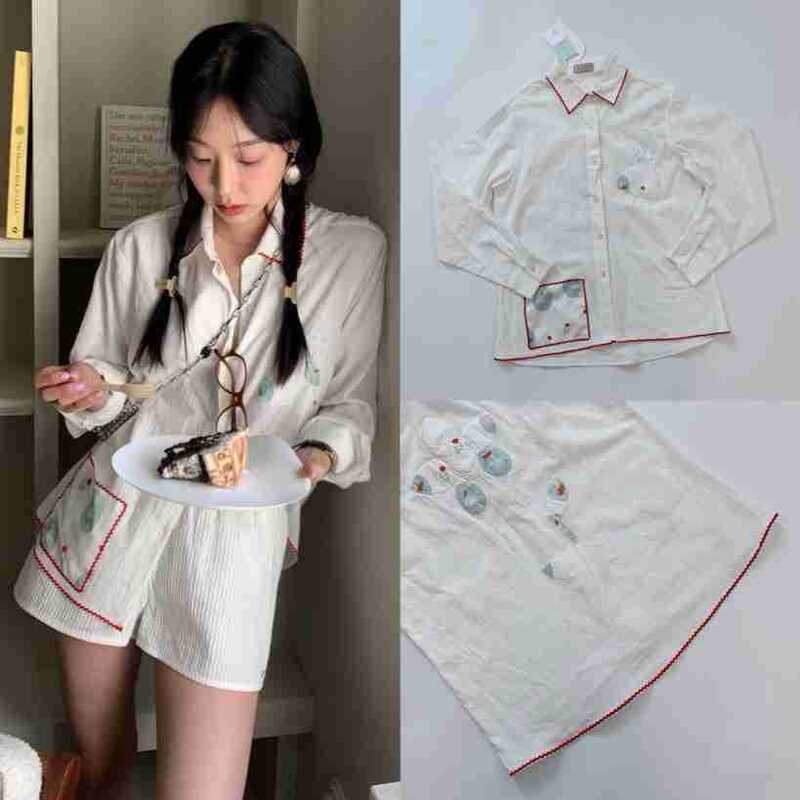 Korean Niche New Retro Style Embroidered Childlike Light Long-Sleeved Shirt Jacket Top