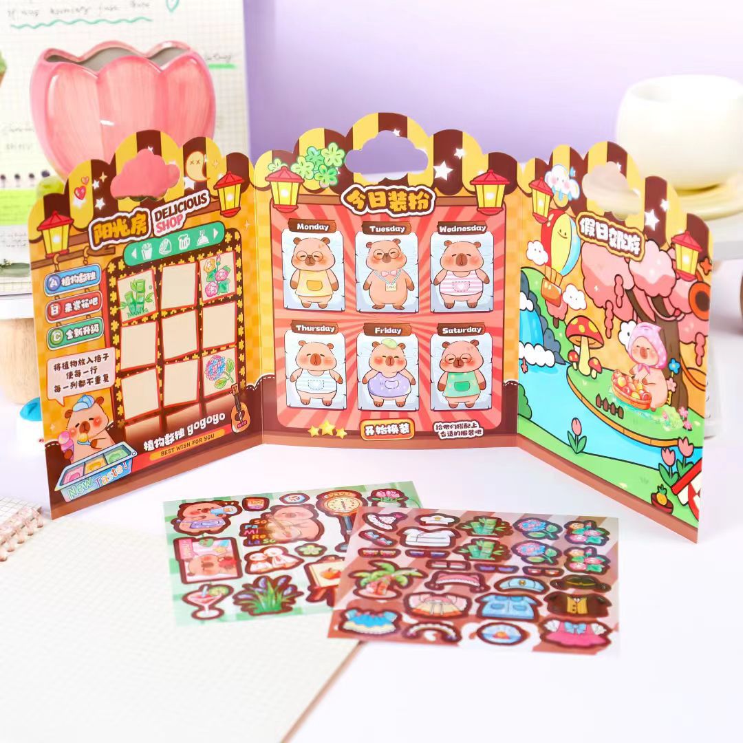 Nuevo lindo cambio de pegatinas escenas de libro tranquilo pegatinas de dibujos animados para niños DIY regalo manual pegatinas de rompecabezas libro