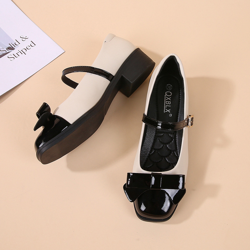 2026 New Sole Soft Leather Bow Mid-Heel Single To Match Dress Vintage French Mary Jane Women's Shoes Spring_vogvips.com