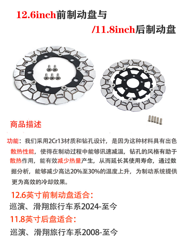 12.6inch Front Brake Disc Motorcycle Parts Suitable for Harley Touring Series 24+ Years, Original Size Brake Disc