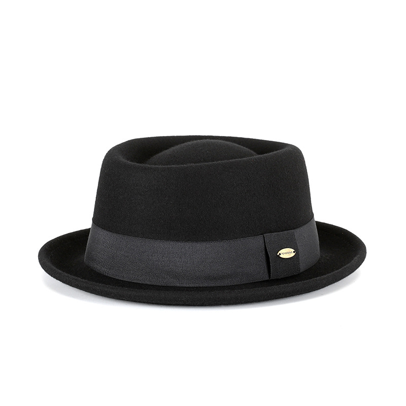 Otoño e invierno nuevo sombrero de lana pura cóncavo-convexo superior moda cálida cinta retro estilo británico gentleman sombrero de fieltro francés