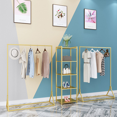 couture coat hanger Display rack to ground Clothes hanger Women's wear Children&#39;s clothing store goods shelves display golden clothes Shelf