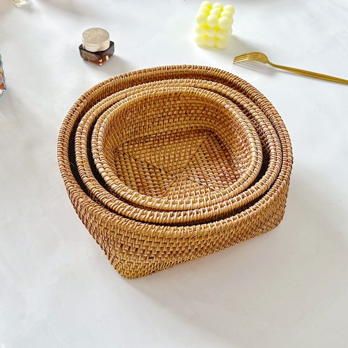 Vietnamese Rattan Storage Basket Household Bread Basket Fruit Plate Snack Storage Box Candy Basket Vietnamese Autumn Vine Weaving