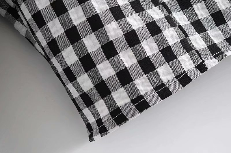 black and white plaid pleated blouse NSAM27839