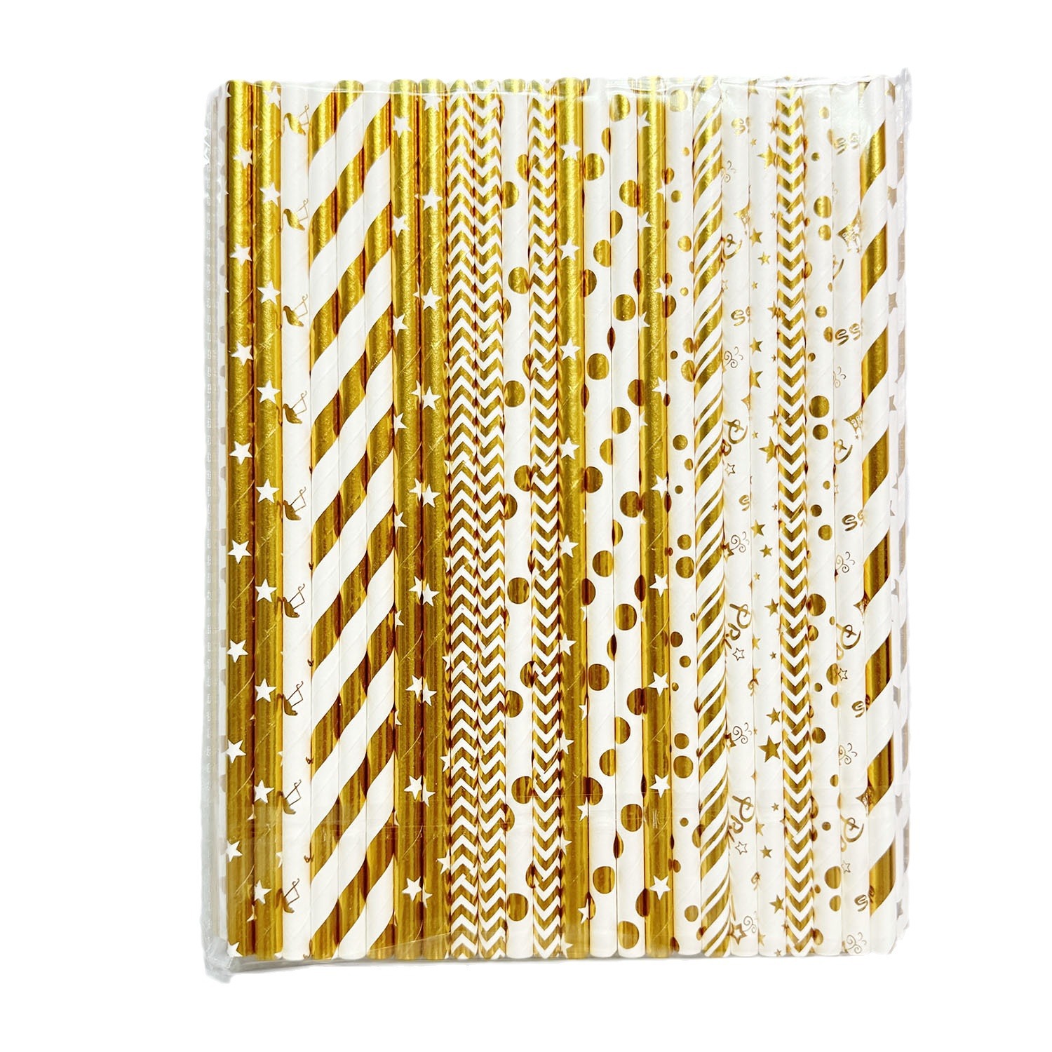 Inventario transfronterizo al por mayor paja de papel desechable paja de papel degradable serie de oro paja suministros de fiesta