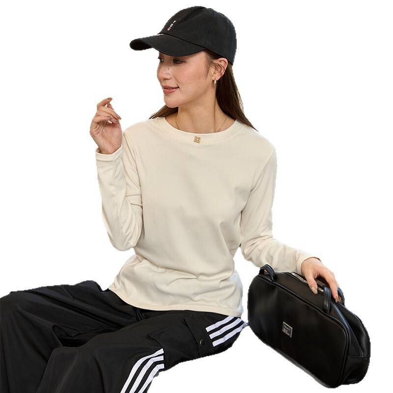萝卜大叔纯色椰绒打底衫女秋冬款圆领上衣内搭外穿休闲长袖T恤衫|undefined