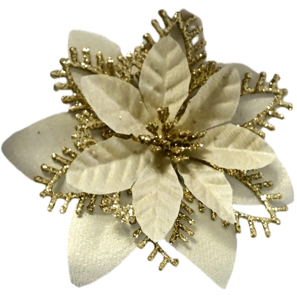 Polvo de oro transfronterizo de alta gama flor de Navidad polvo de oro tridimensional de tres capas flor de Navidad decoración de árbol de Navidad decoración de guirnalda al por mayor