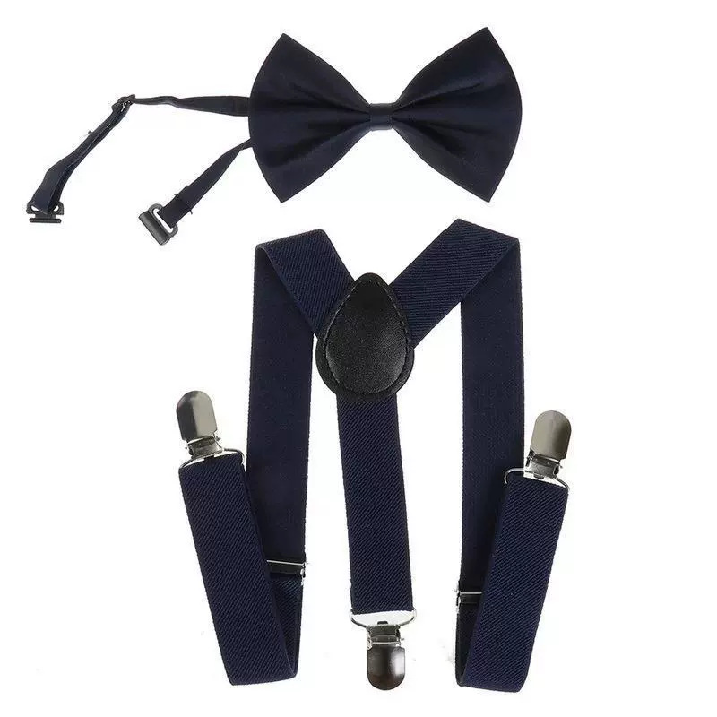 Children's 3-clip Y-shaped elastic shoulder strap+bow tie
