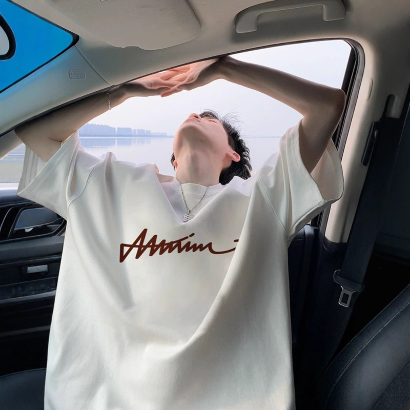 半袖 Tシャツ メンズ 2025 夏新作 アメリカのトレンドブランド シンプル ヘビーウェイト ピュアコットン ゆったり 半袖 Tシャツ 服|undefined
