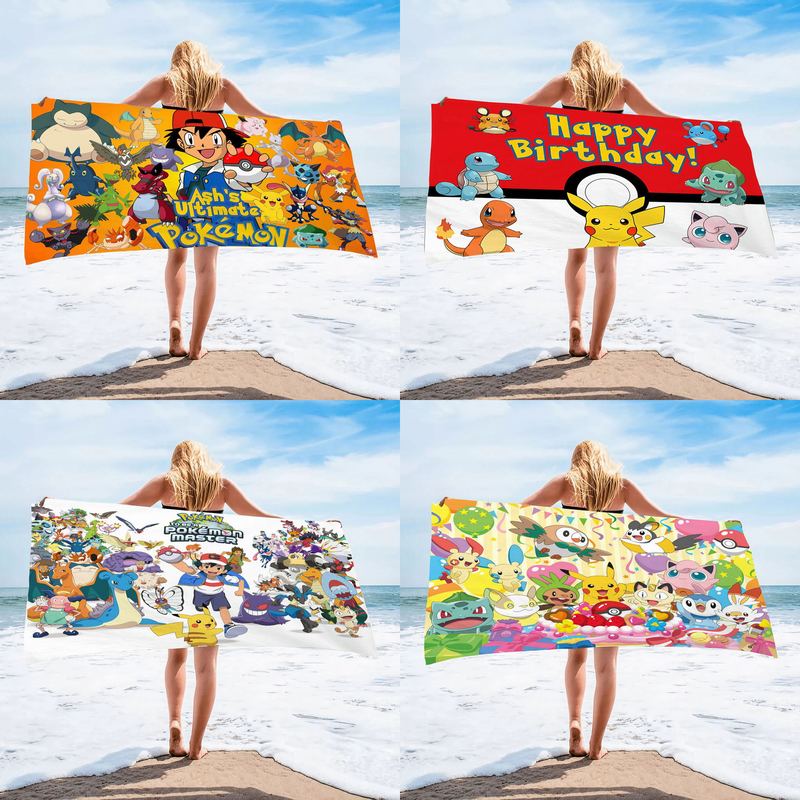 Cross-border Amazon Microfiber Baokemeng HD Digital Printing Beach Towel Pokemon Bath Towel Wholesale